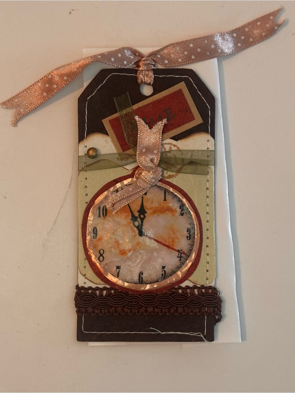 Handmade Vintage Themed “Time” Cardstock Ephemera Tag Scrapbook/ Junk Journal